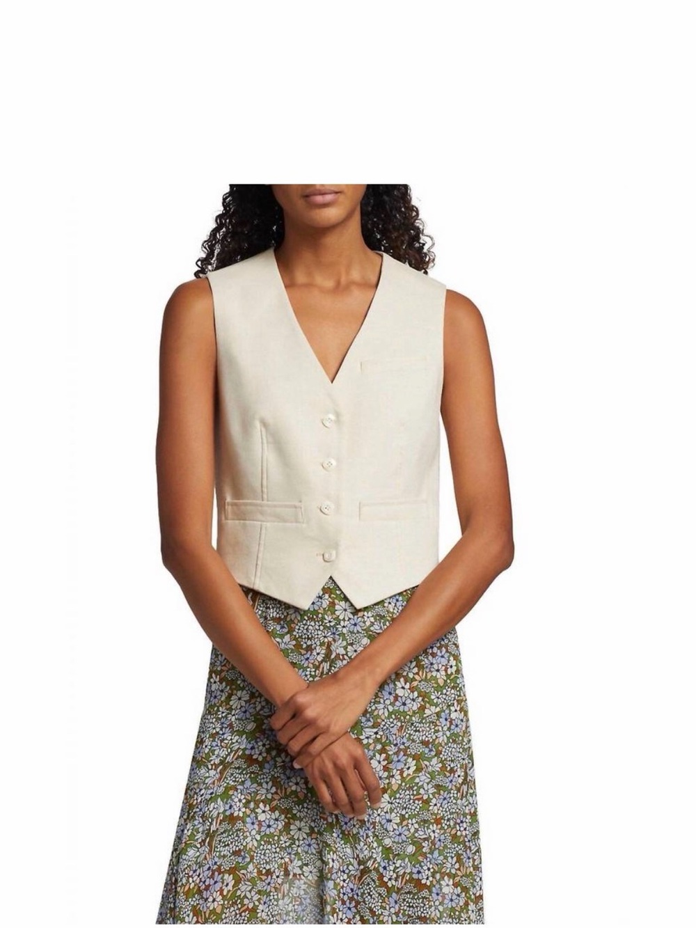 Ivory Veronica Beard Bennett Button-Front Vest